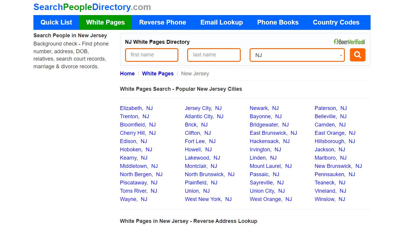 White Pages in New Jersey, Find a Person, Local Directory